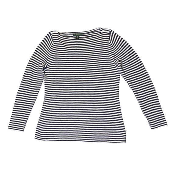 Lauren Ralph Lauren Sweaters - Lauren Ralph Lauren Navy White Striped Cotton Sweater Sz XL Nautical Preppy EUC